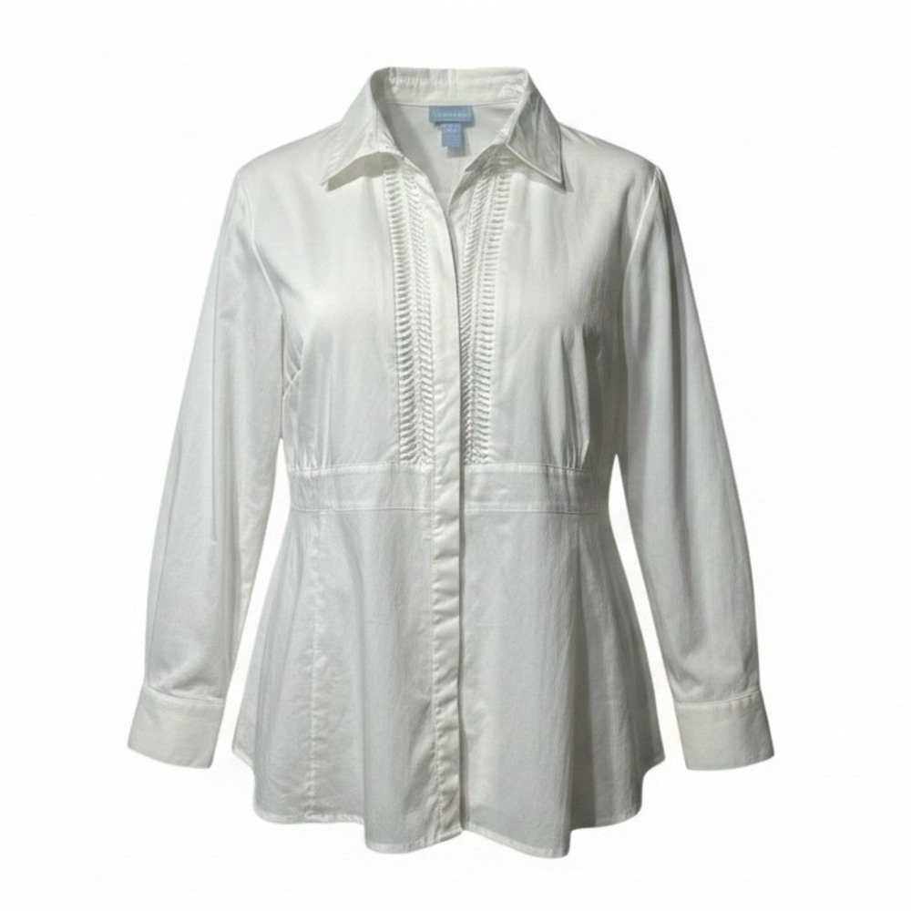 Liz & Me Button Down Shirt Women 3X NWT White Pleated Tuxedo Preppy